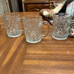 Paul Sebastian Diamond Cut Crystal Glasses Coffee Mug Cup Set of 3 Vintage‎
